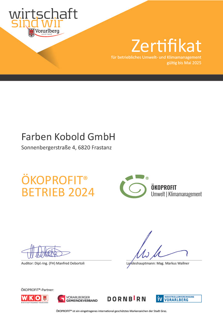 ÖKOPROFIT Zertifikat Farben Kobold GmbH